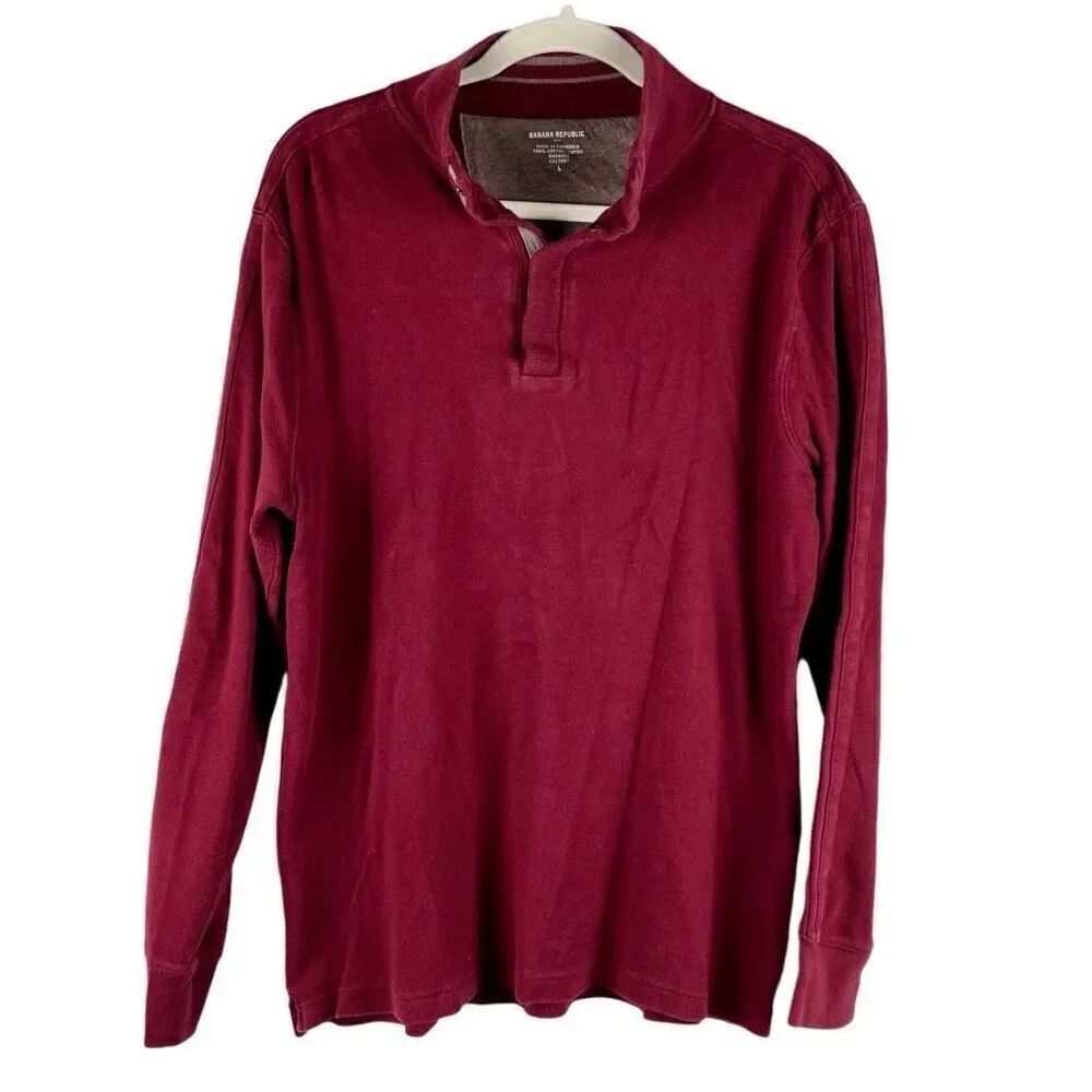 Banana Republic Men’s Burgundy Long Sleeve Polo Shirt Large